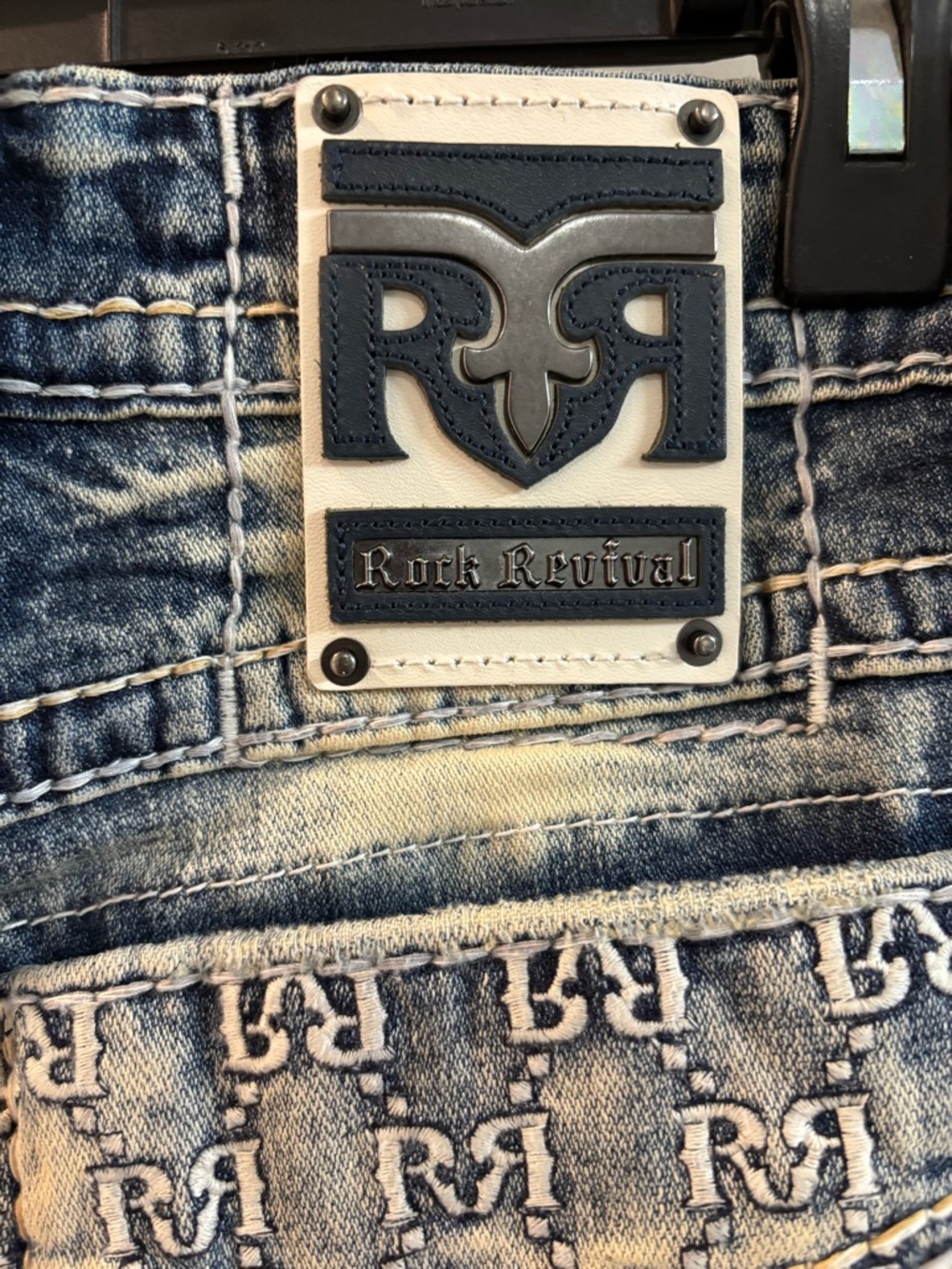 Rock Revival Men's Distressed Light Blue Washed Jeans - Picture 4 of 6